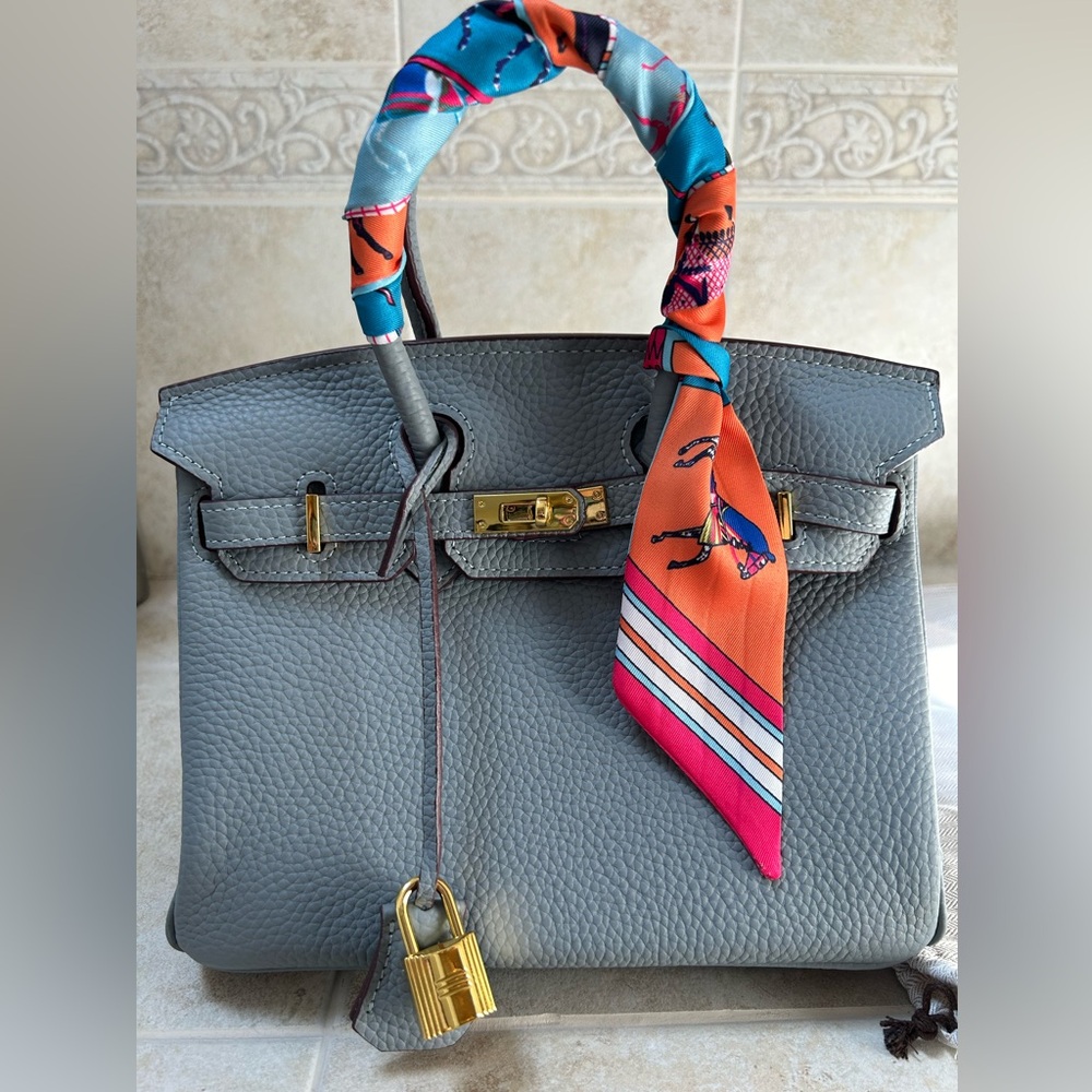SOLD Blue Leather Top-Handle Women’s Bag with Gold Hardware